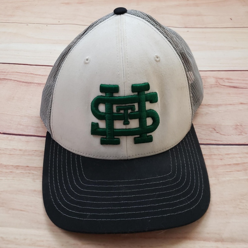 Richardson Hat Cap Snap Back White Gray Mesh Trucker Green Logo Mens Baseball